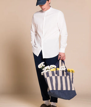 Camicia a manica lunga con collo coreano